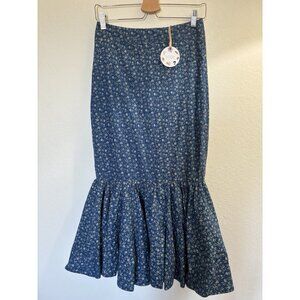 NEW EDDY Patsy Fluted tiered Blue Floral cotton-poplin midi skirt NWT $268 NWT S